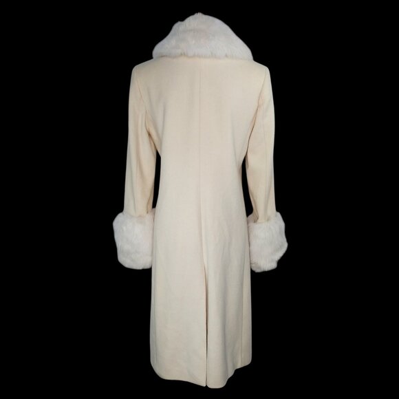 Express Wool Coat Size 5/6 Ivory Faux Fur Collar Cuffs Dressy Penny Lane Vintage - Picture 10 of 16